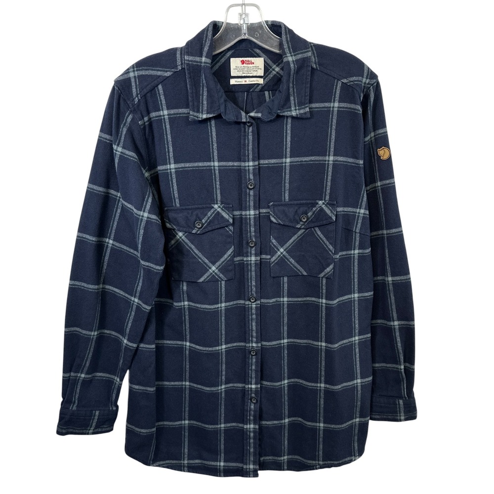 Fjallraven Ovik Twill Shirt Medium Top Blue‎ Plaid Button Outdoor Gorpcore 766